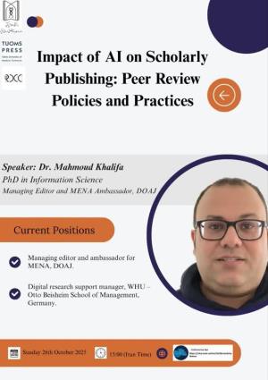 برگزاری وبینار ملی" Impact of AI on Scholarly Publishing: Peer Review Policies and Practices"  