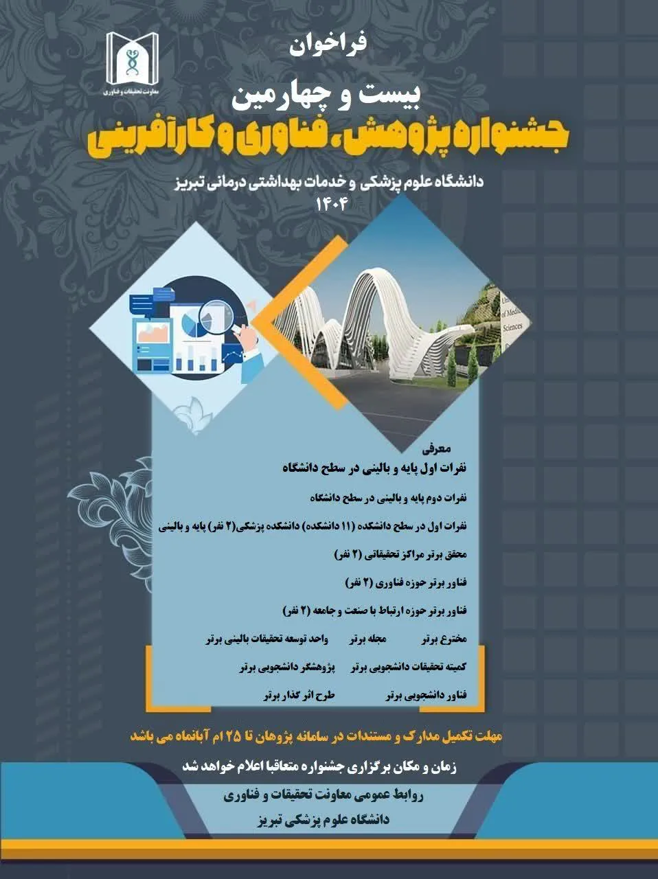 فراخوان بیست و چهارمین جشنواره پژوهشی دانشگاه علوم پزشکی تبریز